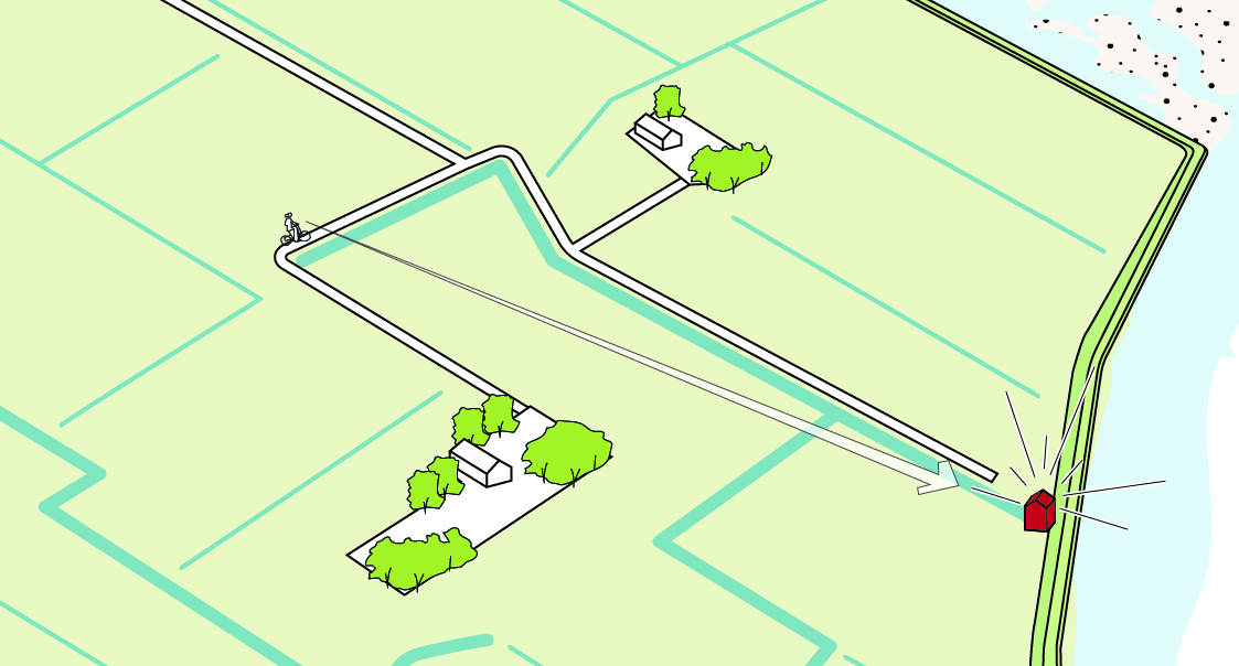 Illustratie van een landschap met een gemaal
